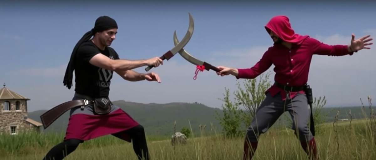 Sanquelim Slayers - Weapon Combat Tutorial Sanquelim Slayers combat tutorial showing proper technique for using the Kirpan against an opponent with a Lathi